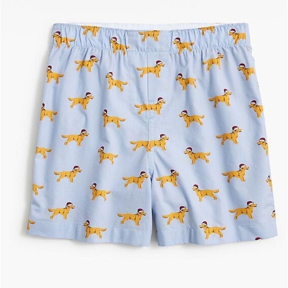 J.Crew Men’s XL Woven Boxer Shorts Golden Retriever Santa Dog Print Cotton NWT